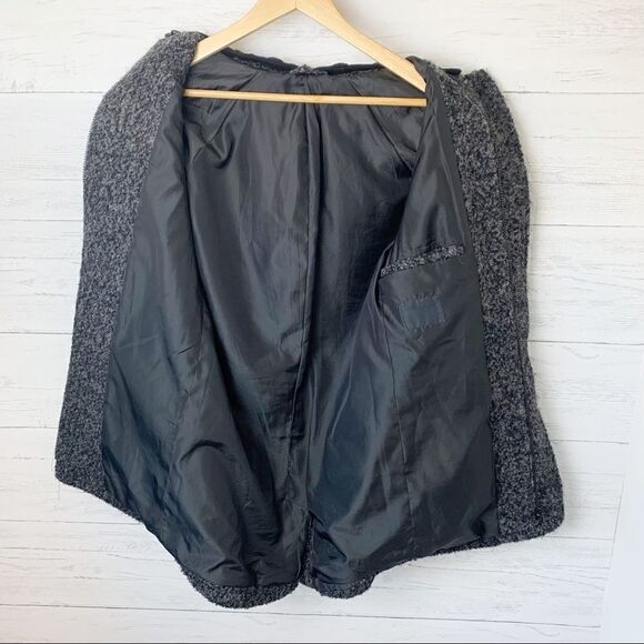 ASOS Wool Blend Zip Front Marled Charcoal Coat Removable Hood 2XS - Picture 3 of 10